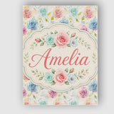 Personalised Name Classic Rose Bouquet Custom  Modern Room Accent Elegant Feature Canvas Wall Art Print Decor Picture Ready to Hang