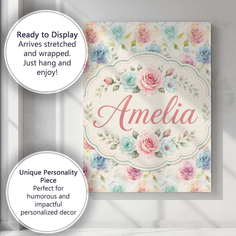 Personalised Name Classic Rose Bouquet Custom  Modern Room Accent Elegant Feature Canvas Wall Art Print Decor Picture Ready to Hang