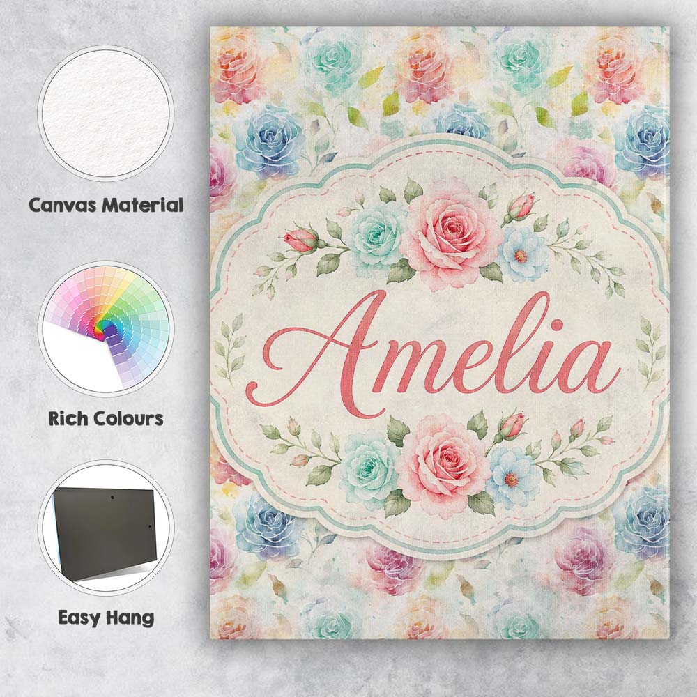 Personalised Name Classic Rose Bouquet Custom  Modern Room Accent Elegant Feature Canvas Wall Art Print Decor Picture Ready to Hang