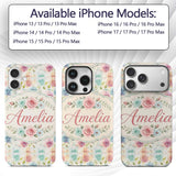 Classic Rose Bouquet Floral Vintage Seamless Custom Name Protective Phone Case Mobile Cover Durable Everyday Smartphone Shock Resistant