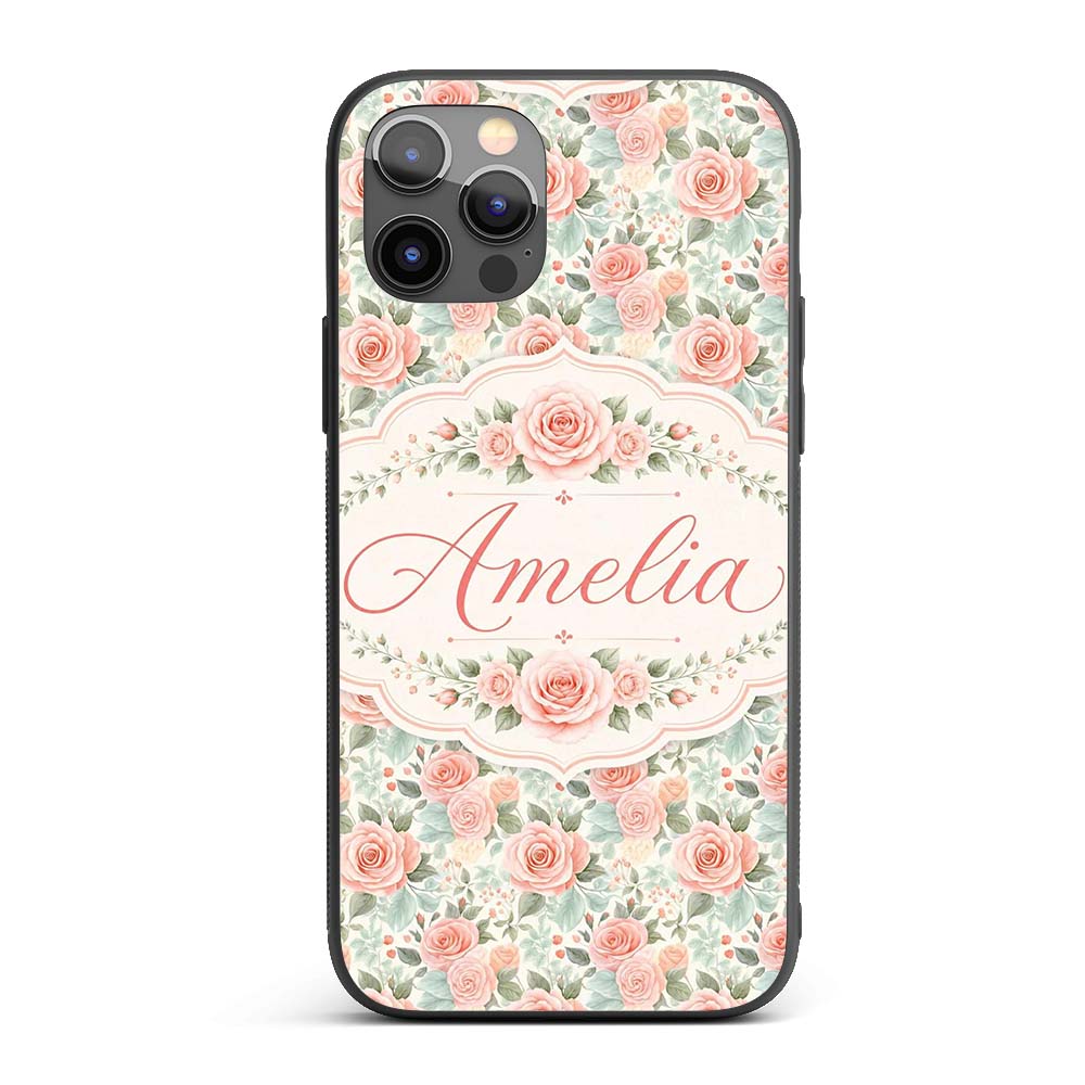 Soft Pastel Watercolor Roses Floral Seamless Custom Name Protective Phone Case Mobile Cover Durable Everyday Smartphone Shock Resistant