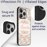Soft Pastel Watercolor Roses Floral Seamless Custom Name Protective Phone Case Mobile Cover Durable Everyday Smartphone Shock Resistant