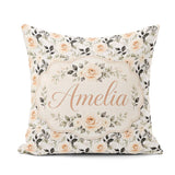 Custom Name Neutral Cream Rose Floral Seamless Pattern Name Cute Square Filled Cushion Throw Pillow Sofa Bed Home Decor Zip Washable UK Made