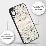 Neutral Cream Rose Botanical Floral Seamless Custom Name Protective Phone Case Mobile Cover Durable Everyday Smartphone Shock Resistant