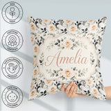 Custom Name Neutral Cream Rose Floral Seamless Pattern Name Cute Square Filled Cushion Throw Pillow Sofa Bed Home Decor Zip Washable UK Made