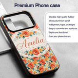 Vibrant Coral Orange Roses Floral Printed Design Custom Name Protective Phone Case Mobile Cover Durable Everyday Smartphone Shock Resistant