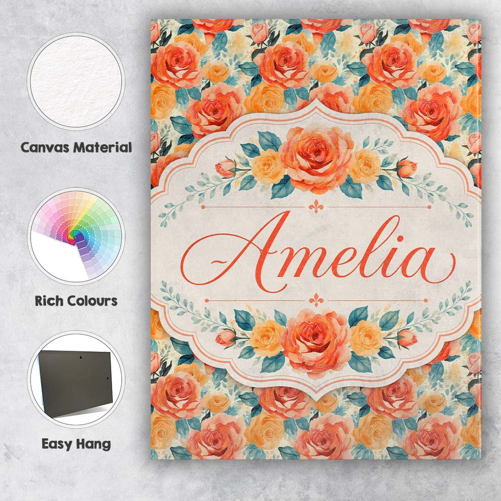 Personalised Name Vibrant Coral Orange Custom  Modern Room Accent Elegant Feature Canvas Wall Art Print Decor Picture Ready to Hang