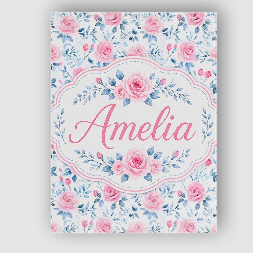 Personalised Name Soft Pink Blue Rose Custom Modern Room Accent Creative Decorator Style Canvas Wall Art Print Decor Picture Ready to Hang
