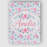 Personalised Name Soft Pink Blue Rose Custom Modern Room Accent Creative Decorator Style Canvas Wall Art Print Decor Picture Ready to Hang