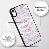 Soft Pink Blue Rose Floral Delicate Seamless Custom Name Protective Phone Case Mobile Cover Durable Everyday Smartphone Shock Resistant
