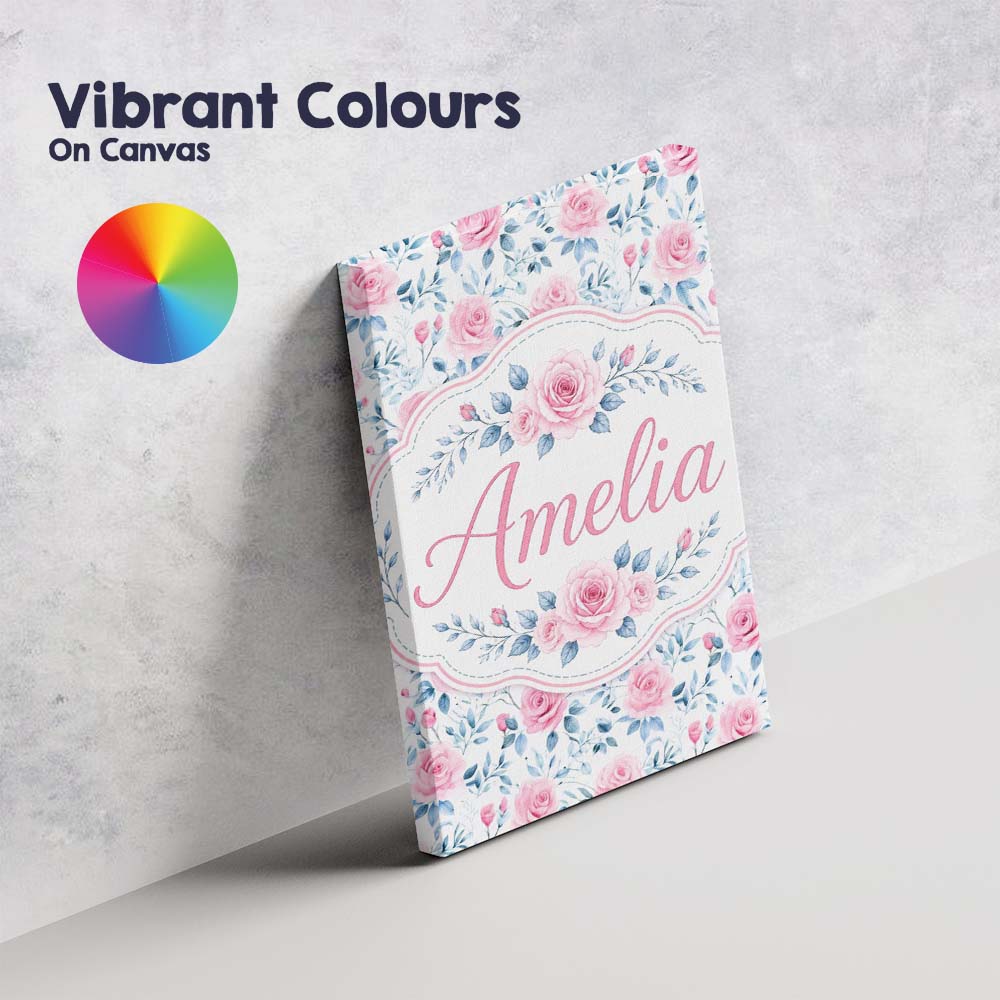 Personalised Name Soft Pink Blue Rose Custom Modern Room Accent Creative Decorator Style Canvas Wall Art Print Decor Picture Ready to Hang