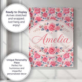 Personalised Name Romantic Pink Rose Custom Premium Decorative Design Modern Room Accent Canvas Wall Art Print Decor Picture Ready to Hang