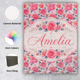 Personalised Name Romantic Pink Rose Custom Premium Decorative Design Modern Room Accent Canvas Wall Art Print Decor Picture Ready to Hang