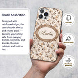 Vintage Sepia Rose Botanical Floral Seamless Custom Name Protective Phone Case Mobile Cover Durable Everyday Smartphone Shock Resistant