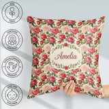 Custom Name Classic Red Rose Bouquet Seamless Pattern Name Cute Square Filled Cushion Throw Pillow Sofa Bed Home Decor Zip Washable UK Made