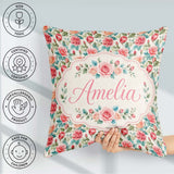 Custom Name Pastel Pink Peach Roses Floral Seamless Pattern Name Square Filled Cushion Throw Pillow Sofa Bed Home Decor Zip Washable UK Made