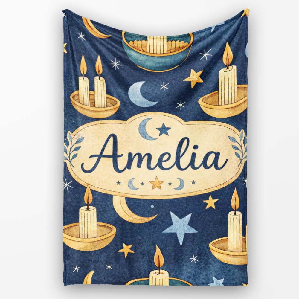 Celestial Candle Moon Stars Mystic Night Seamless Pattern Lovely  Personalised Custom Name Super Soft Fleece Blanket Bed Sofa Throw