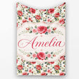 Timeless Red Pink Rose Botanical Seamless Pattern Name Cute Unique  Personalised Custom Name Super Soft Fleece Blanket Bed Sofa Throw