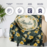 Elegant Yellow White Daffodil Floral Seamless Pattern Name Cute  Personalised Custom Name Super Soft Fleece Blanket Bed Sofa Throw