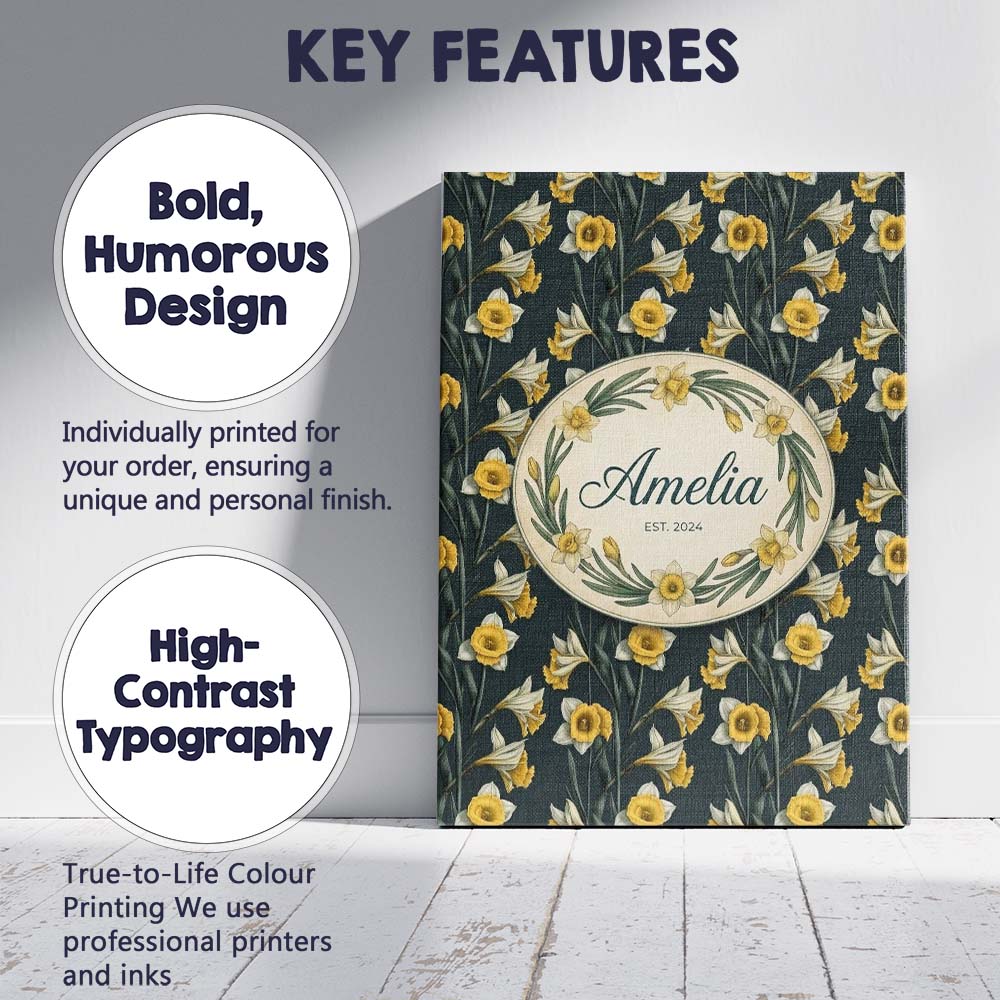 Personalised Name Elegant Yellow White Custom  Unique Gift Idea Modern Room Accent Canvas Wall Art Print Decor Picture Ready to Hang