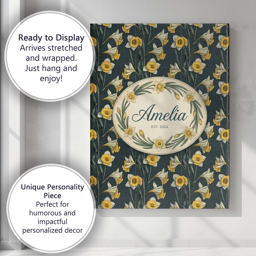 Personalised Name Elegant Yellow White Custom  Unique Gift Idea Modern Room Accent Canvas Wall Art Print Decor Picture Ready to Hang