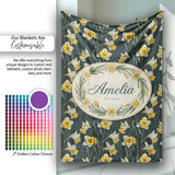 Elegant Yellow White Daffodil Floral Seamless Pattern Name Cute  Personalised Custom Name Super Soft Fleece Blanket Bed Sofa Throw