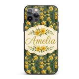 Soft Yellow Daffodil Meadow Floral Printed Design Custom Name Protective Phone Case Mobile Cover Durable Everyday Smartphone Shock Resistant