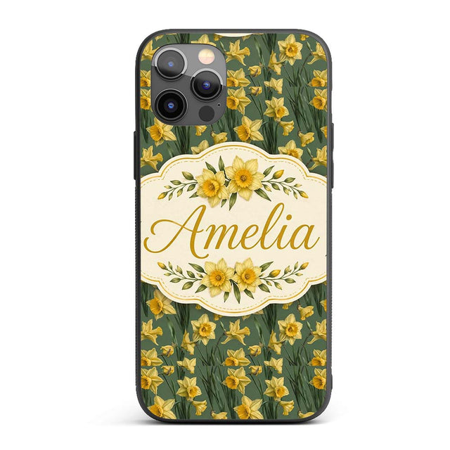 Soft Yellow Daffodil Meadow Floral Printed Design Custom Name Protective Phone Case Mobile Cover Durable Everyday Smartphone Shock Resistant