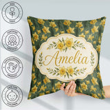 Custom Name Soft Yellow Daffodil Meadow Floral Pattern Name Cute Square Filled Cushion Throw Pillow Sofa Bed Home Decor Zip Washable UK Made