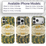 Soft Yellow Daffodil Meadow Floral Printed Design Custom Name Protective Phone Case Mobile Cover Durable Everyday Smartphone Shock Resistant