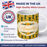 Personalized Custom Name Bright Orange Yellow Daffodil Floral Seamless Pattern Name Cute 11oz Ceramic Coffee Tea Mug White Large Handle