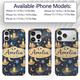 Celestial Candle Moon Stars Mystic Night Seamless Custom Name Protective Phone Case Mobile Cover Durable Everyday Smartphone Shock Resistant