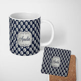 Personalized Custom Name Dark Winter Forest Snow Tree Seamless Pattern Custom Name Cute 11oz Ceramic Coffee Tea Mug White Large Handle