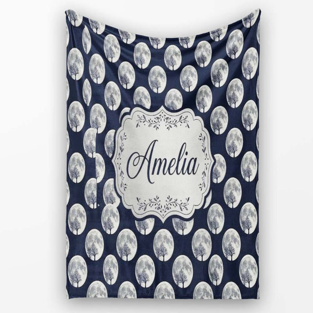 Dark Winter Forest Snow Tree Seamless Pattern  Cute  Personalised Custom Name Super Soft Fleece Blanket Bed Sofa Throw