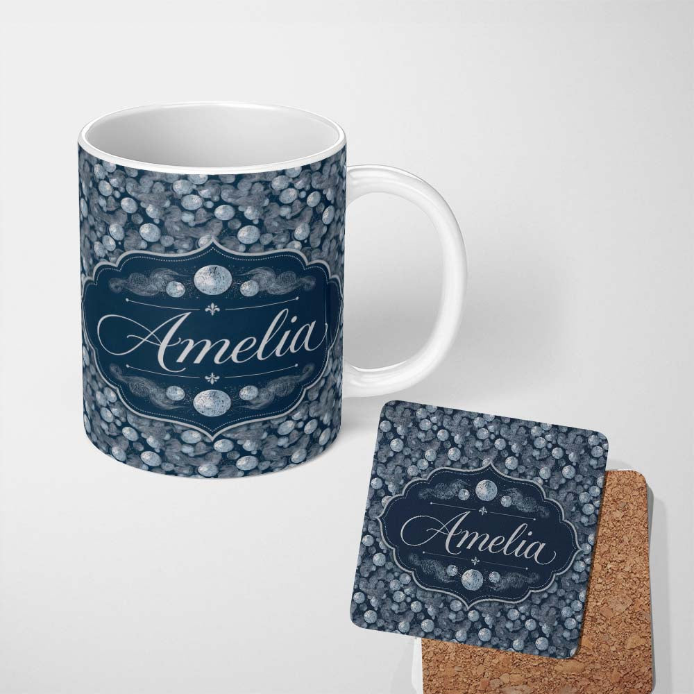 Personalized Custom Name Abstract Ocean Bubble Texture Seamless Pattern Name Cute Unique Gift 11oz Ceramic Coffee Tea Mug White Large Handle