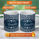 Personalized Custom Name Abstract Ocean Bubble Texture Seamless Pattern Name Cute Unique Gift 11oz Ceramic Coffee Tea Mug White Large Handle