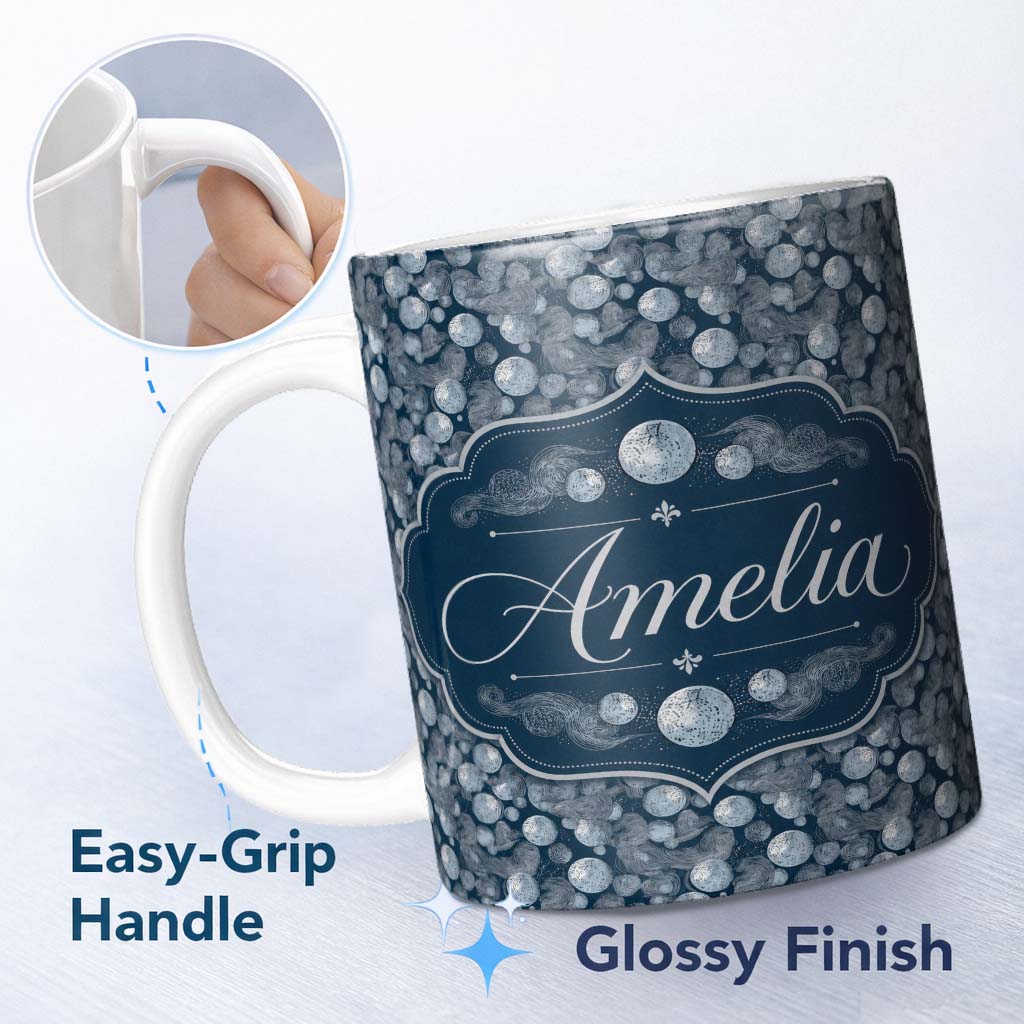 Personalized Custom Name Abstract Ocean Bubble Texture Seamless Pattern Name Cute Unique Gift 11oz Ceramic Coffee Tea Mug White Large Handle