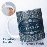 Personalized Custom Name Abstract Ocean Bubble Texture Seamless Pattern Name Cute Unique Gift 11oz Ceramic Coffee Tea Mug White Large Handle