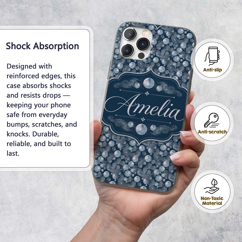 Abstract Ocean Bubble Texture Seamless Pattern Custom Name Protective Phone Case Mobile Cover Durable Everyday Smartphone Shock Resistant