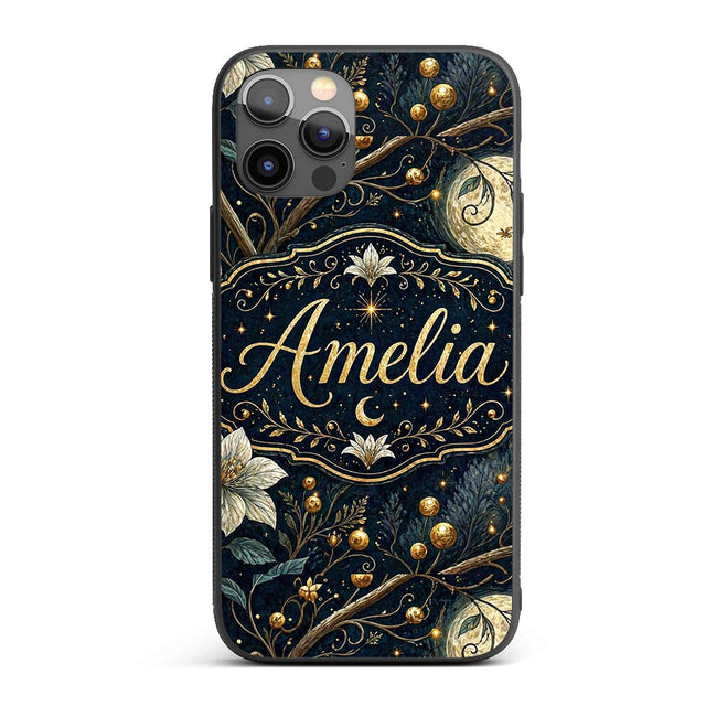 Magical Floral Moon Golden Berries Night Seamless Custom Name Protective Phone Case Mobile Cover Durable Everyday Smartphone Shock Resistant