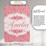 Elegant Pink Lotus Floral Line Art Seamless Pattern Name Cute  Personalised Custom Name Super Soft Fleece Blanket Bed Sofa Throw