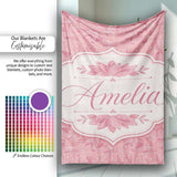 Elegant Pink Lotus Floral Line Art Seamless Pattern Name Cute  Personalised Custom Name Super Soft Fleece Blanket Bed Sofa Throw