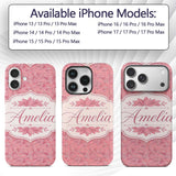 Elegant Pink Lotus Floral Line Art Printed Design Custom Name Protective Phone Case Mobile Cover Durable Everyday Smartphone Shock Resistant