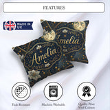 Custom Name Magical Floral Golden Berries Night Seamless Pattern Square Filled Cushion Throw Pillow Sofa Bed Home Decor Zip Washable UK Made