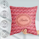 Custom Name Layered Pink Rose Blossom Seamless Pattern Name Cute Square Filled Cushion Throw Pillow Sofa Bed Home Decor Zip Washable UK Made