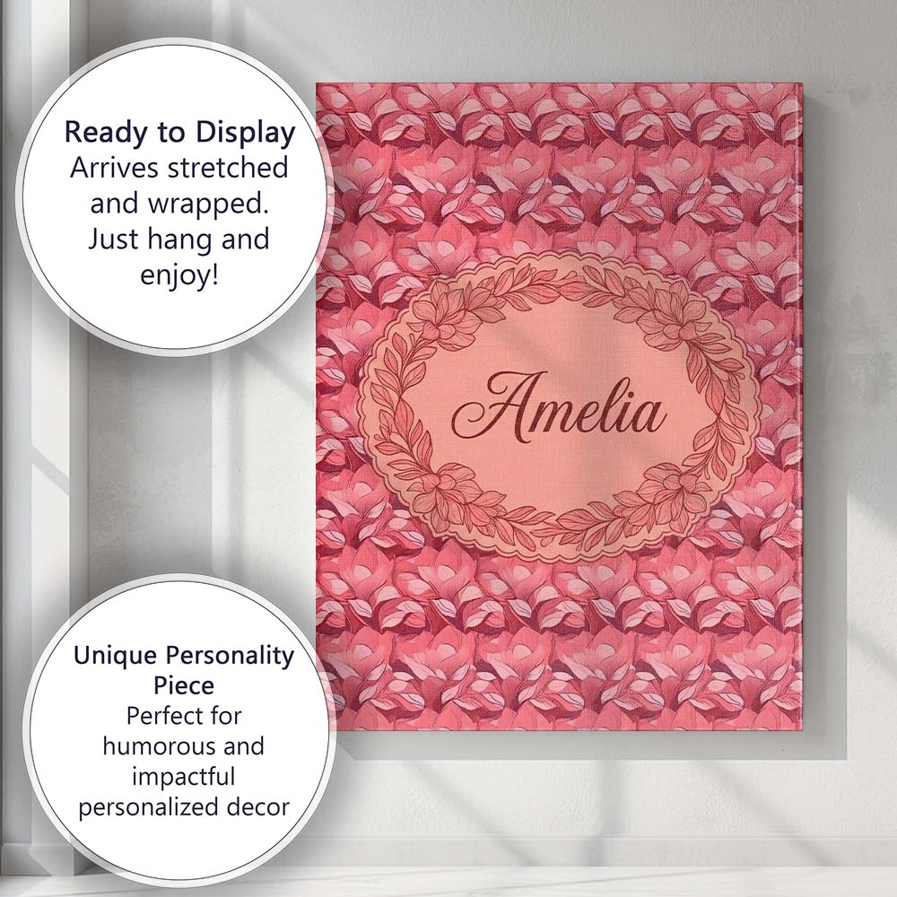 Personalised Name Layered Pink Rose Blossom Custom  Bespoke Interior Contemporary Canvas Wall Art Print Decor Picture Ready to Hang