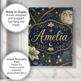 Personalised Name Magical Floral Moon Golden Berries Night Seamless Custom Canvas Wall Art Print Decor Picture Ready to Hang