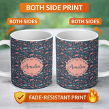 Personalized Custom Name Whimsical Ocean Fish Coral Reef Seamless Pattern Name Cute Unique 11oz Ceramic Coffee Tea Mug White Large Handle