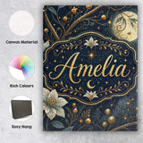 Personalised Name Magical Floral Moon Golden Berries Night Seamless Custom Canvas Wall Art Print Decor Picture Ready to Hang