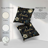 Custom Name Magical Floral Golden Berries Night Seamless Pattern Square Filled Cushion Throw Pillow Sofa Bed Home Decor Zip Washable UK Made